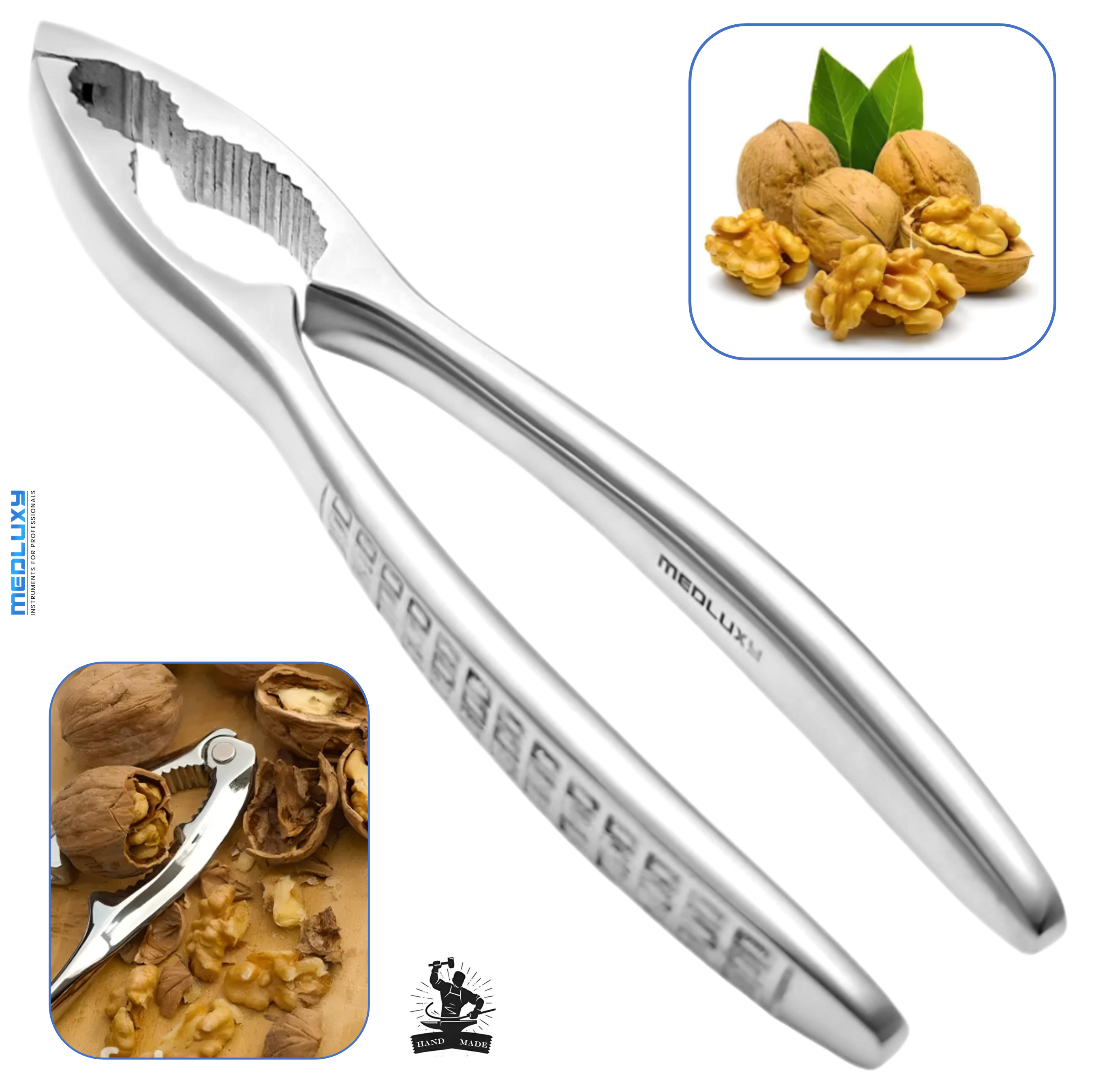 Medluxy - Nutcracker - 17 cm - Stainless Steel - Japanese Hardened Steel - Robust - Hand Made (walnut cracker)